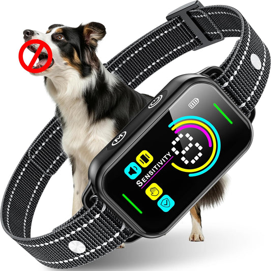 DINJOO Smart Bark Collar - Rechargeable anti Barking Training Collar with 8 Adjustable Sensitivity, Beep & Shock (Dark Black) for Large, Medium & Small Dogs