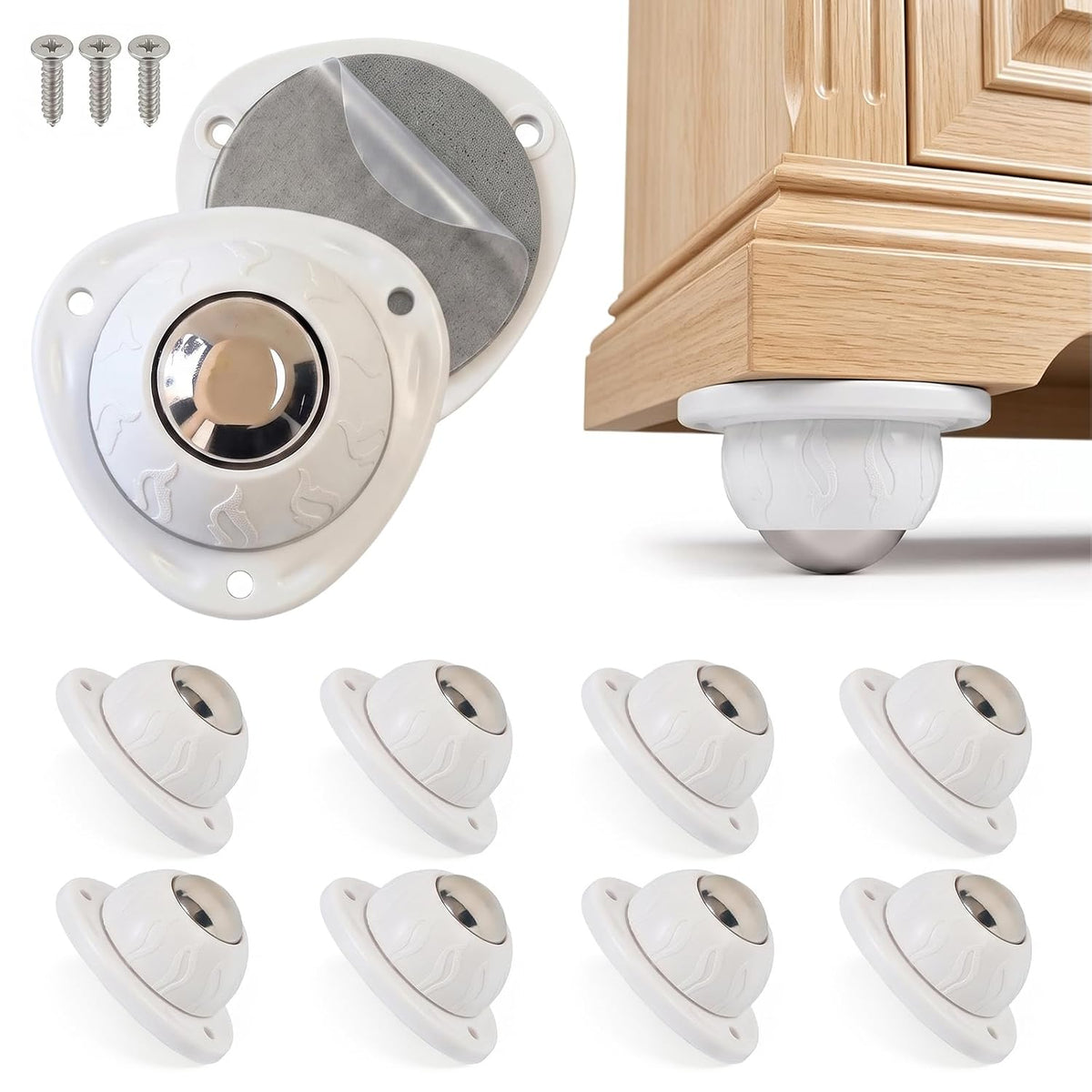 Heavy Duty Self Adhesive Furniture Casters 8 Pack Stick-On Swivel Wheels