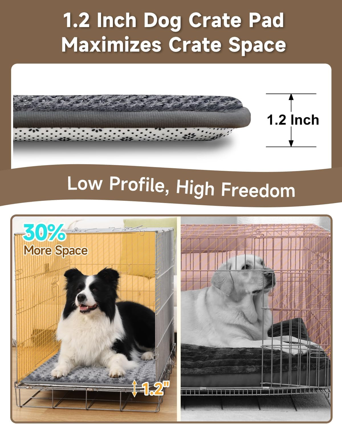 Dog Bed for Crate High Resilience Foam Crate Pad Mat for Medium Large Dogs Washable Anti-Slip,35" X 22",Dark Gray