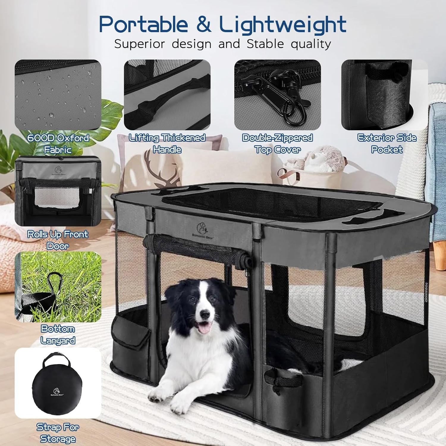 40X32X24 Inches Dog Playpen,Pet Playpen,Foldable Puppy Cat Playpen,Portable Exercise Kennel Tent Crate,Water-Resistant Breathable Shade Cover,Indoor Outdoor Travel Camping Use for Small Animals(L)