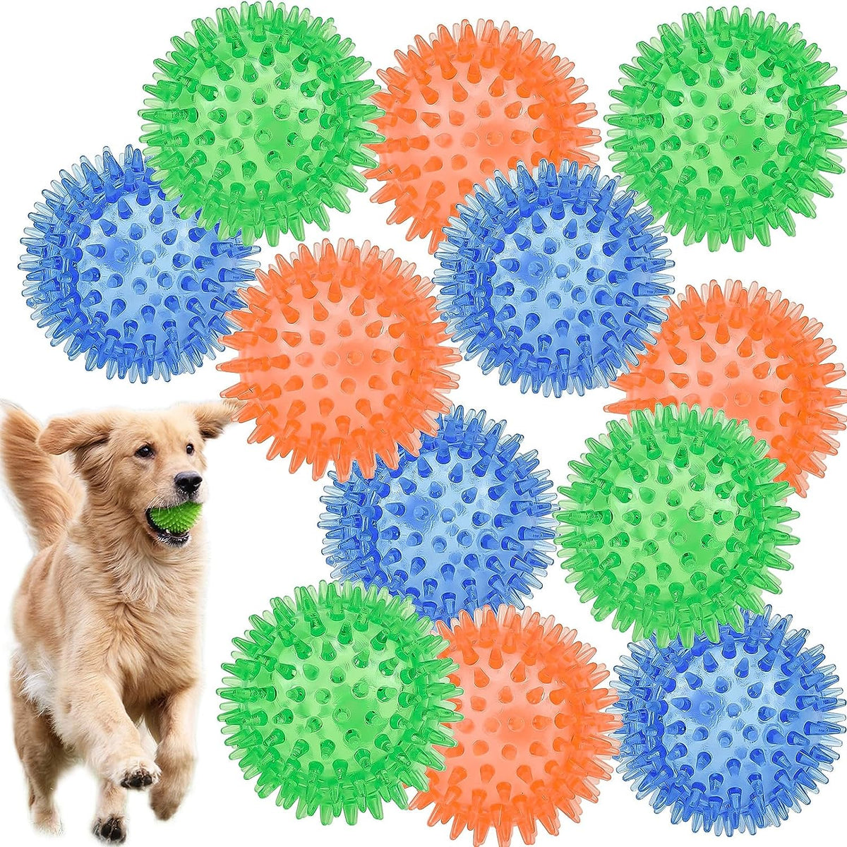 LECHONG 12Pack Squeaky Dog Toys Spiky Dog Balls Cleans Teeth and Promotes Dental and Gum Health for Your Pet Squeaker Ball Toys for Aggressive Chewers (S 12PACK)