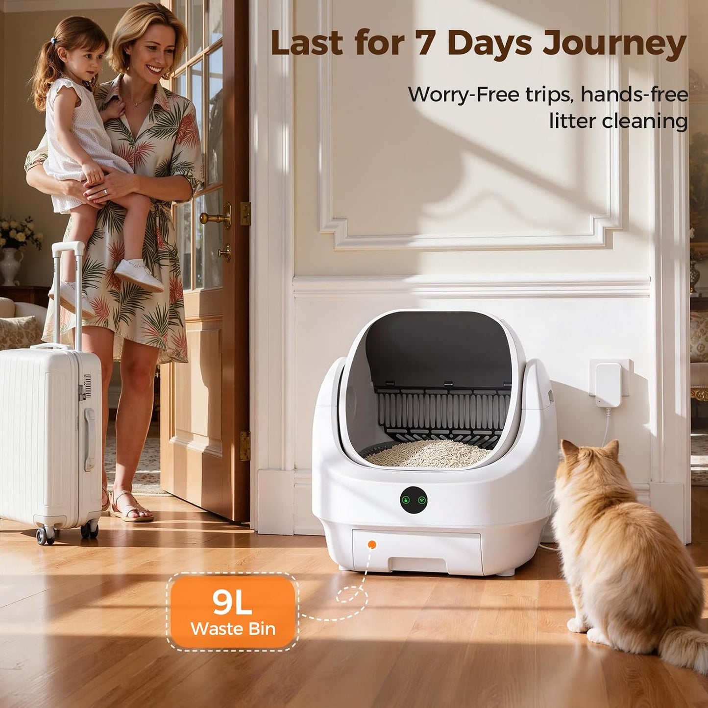 Open-Top Automatic Litter Box, Odor Control, Ready to Use, Self Cleaning Litter Box, Large Capacity with APP Control and Safety Sensor, Ellenpent, with Trash Bags/Waterproof Mat/Litter Mat