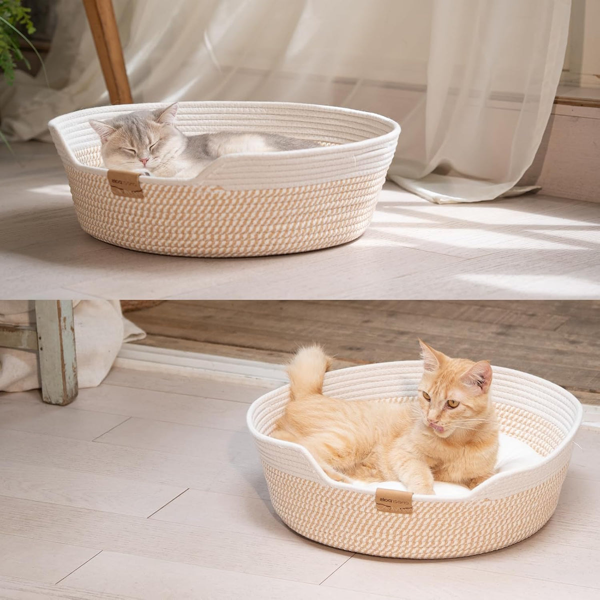 CHEERHOME PETS Handwoven Cat Basket Bed Cooling for Indoor Cat with Cushion