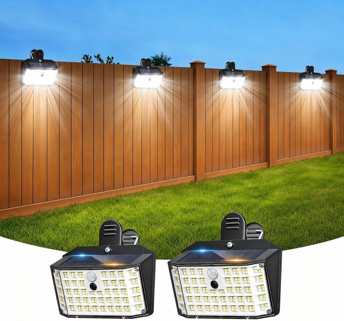 Clip on Solar Lights Outdoor, Motion Sensor Fence Lights