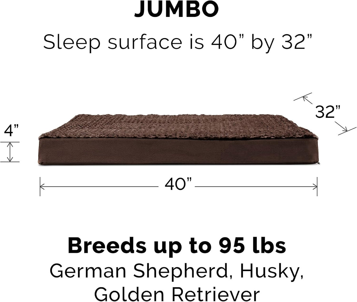 Furhaven Cooling Gel Dog Bed for Large Dogs W/ Removable Washable Cover, for Dogs up to 95 Lbs - Ultra Plush Faux Fur & Suede Mattress - Chocolate, Jumbo/Xxl