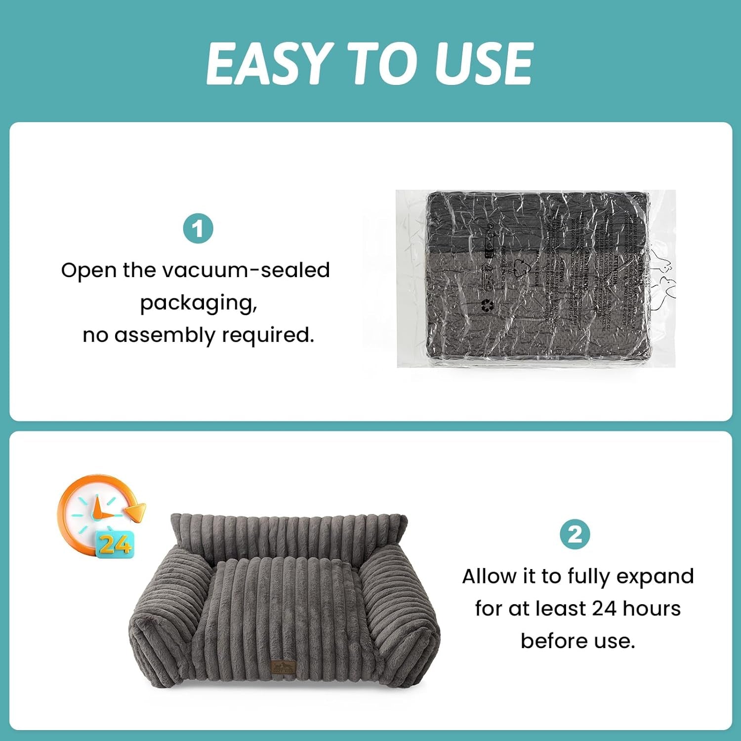 COZY KISS Cute Cat Couch, Fluffy Sofa Bed for Cats and Small Dogs, Premium Faux Rabbit Fur Cats Beds for Indoor Cat, Ultra-Soft Supportive Pet Couch Furniture (Grey, M: 31.5''X23.5'')