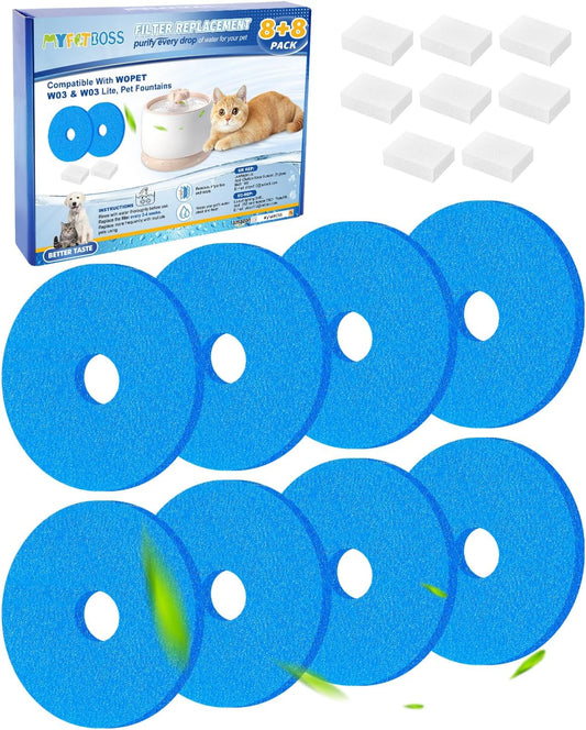 Cat Water Fountain Filter Compatible with WOPET W03/W03Lite 8+8Pc