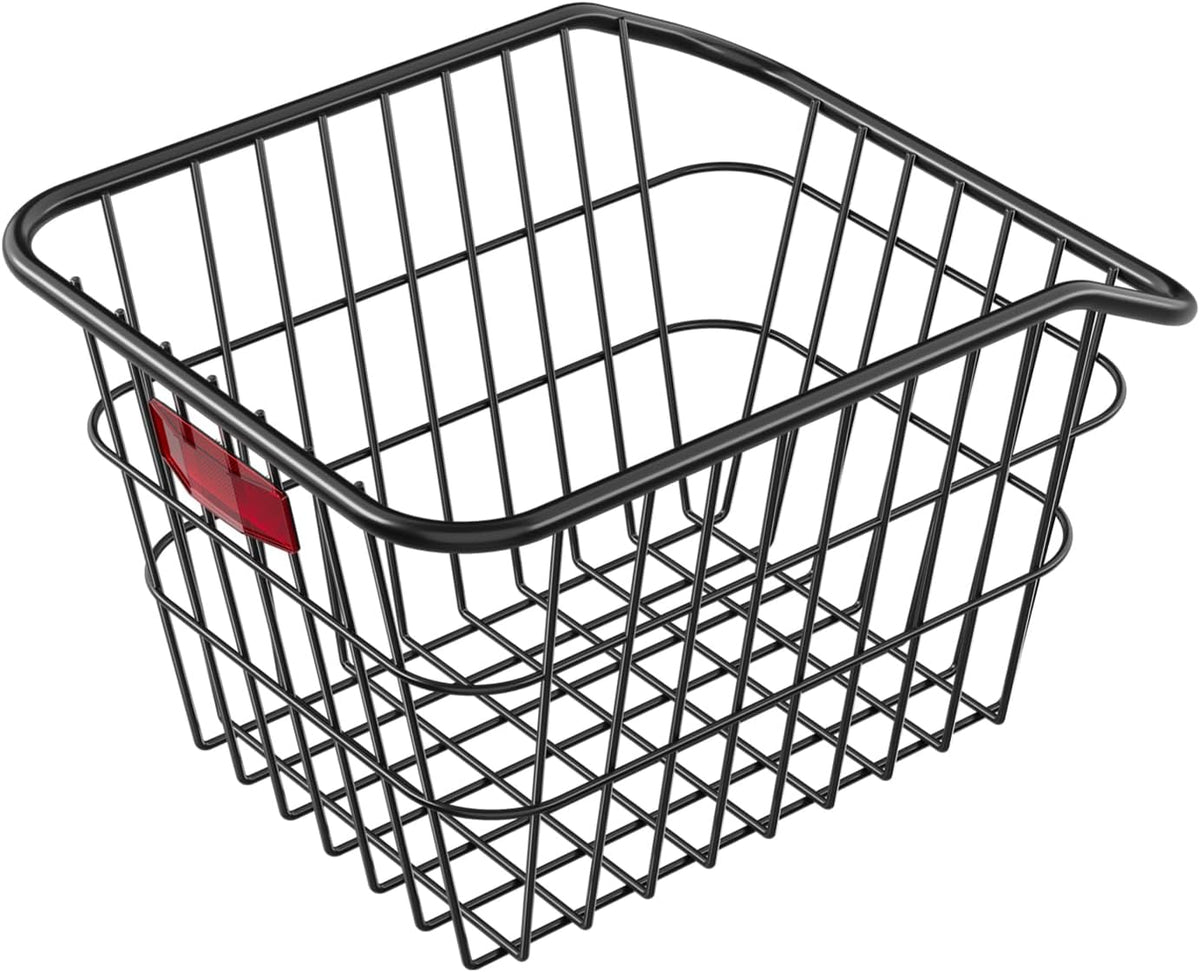 VEVOR Rear Bike Basket, Metal Wire Bicycle Basket with Reflective Tail Light & Waterproof Cover, Durable Bike Back Basket, Fits to Most Rear Bike Racks