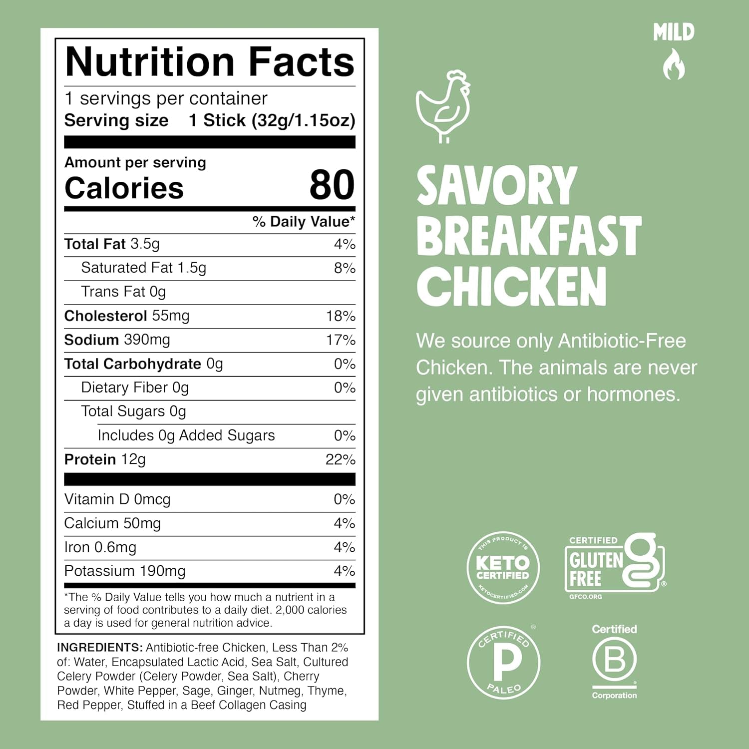 Chomps Savory Breakfast Chicken Jerky Meat Snack Sticks 10-Pack - Keto, Paleo, Low Carb, Whole30 Approved, 12G Lean Meat Protein, Gluten Free, Antibiotic Free, Zero Sugar Food