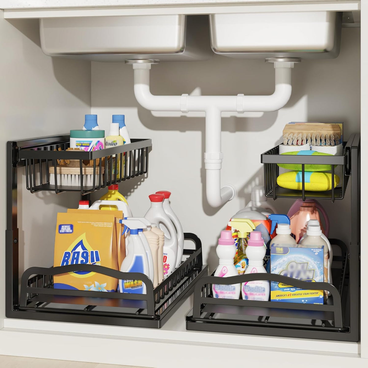 Acemining 2 Pack under Sink Organizer, 2 Tier Pull Out Cabinet Storage Rack