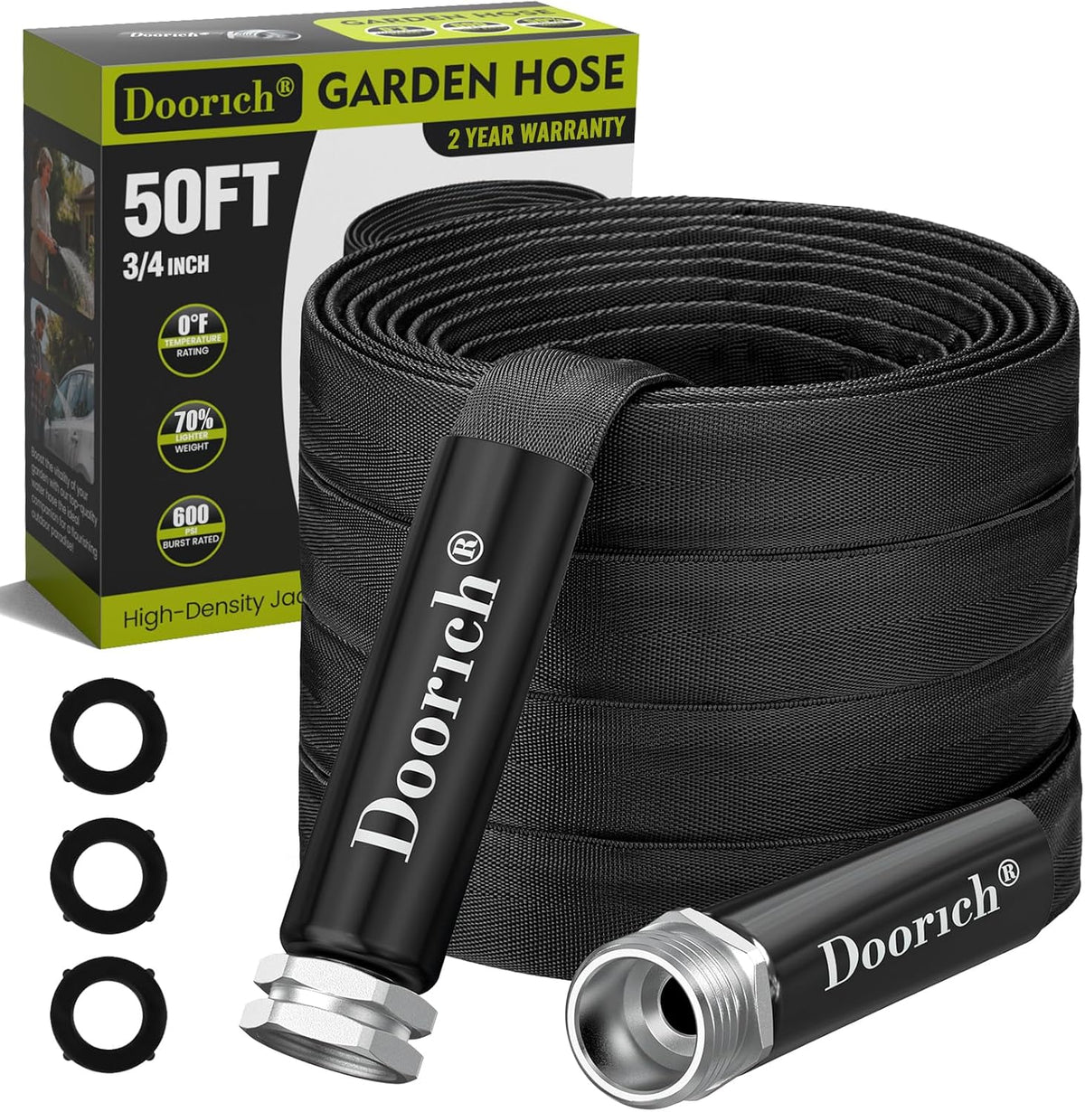 Garden Hose, 50Ft Flat Ultra Lightweight Flexible Water Hose Black