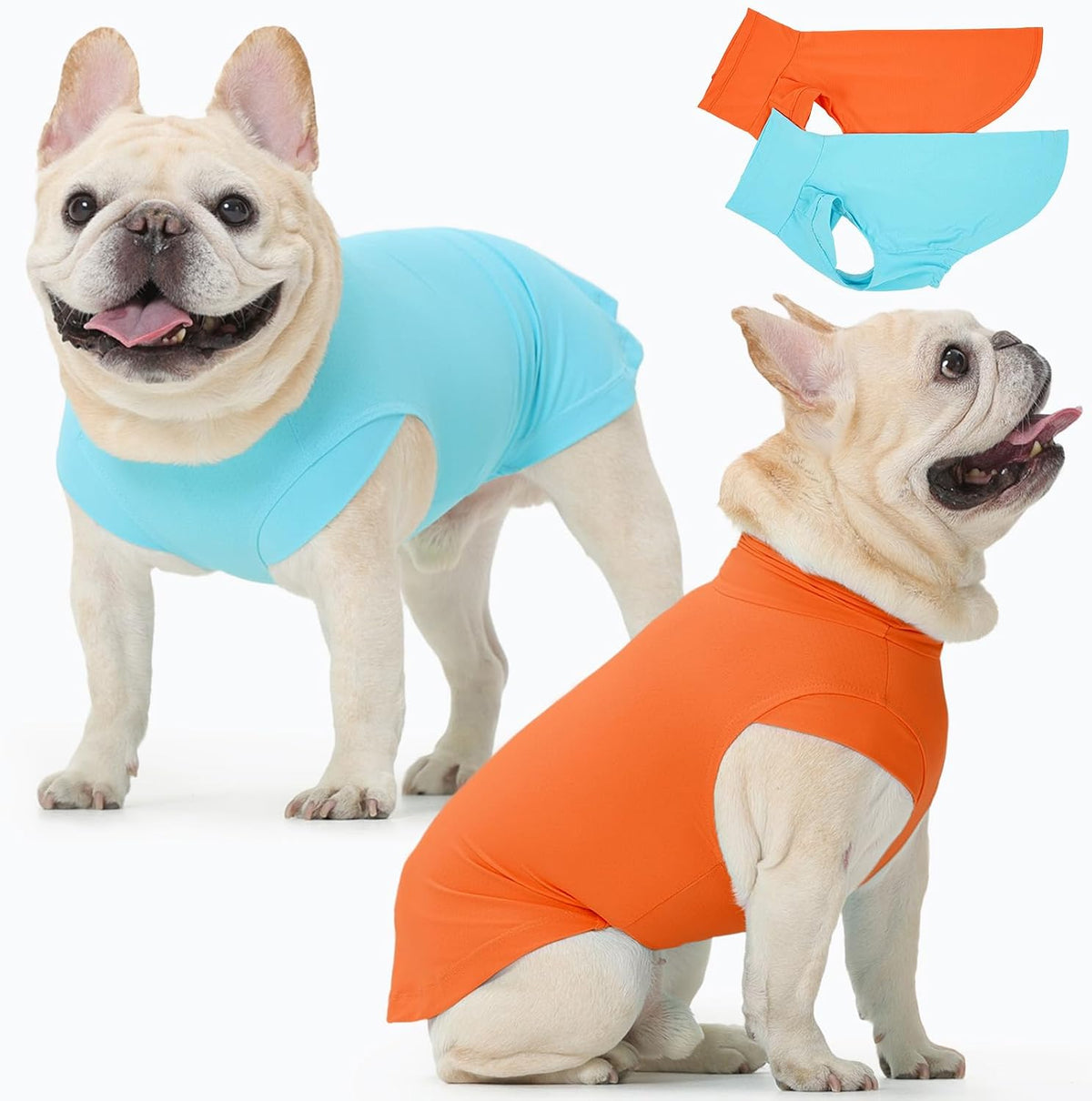 2 Pack Dog Cooling Shirt, UV Protection Tops, Orange +Blue - L