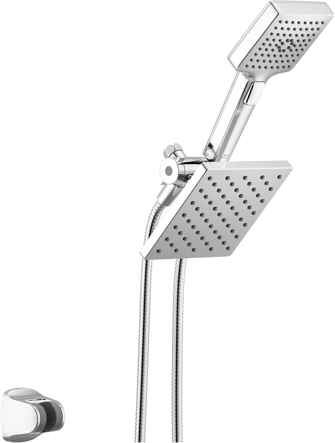 Delta Square 2-In-1 Dual Shower Head with 4-Setting Handheld Spray, Chrome Detachable Double Shower Head with Hose, Showerhead, 1.75 GPM Flow Rate, Chrome 75755