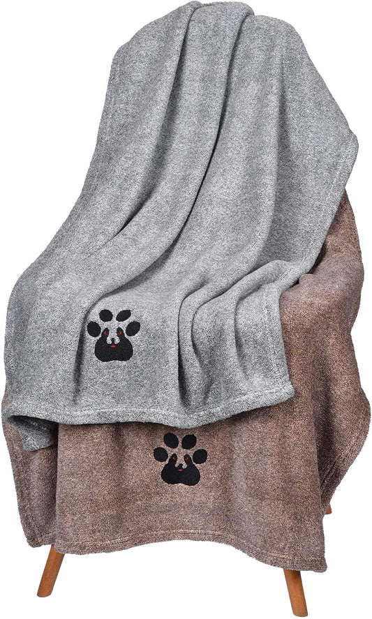 Dogvingpk Dog Towels for Drying Dogs 2 Pack - Super Absorbent Soft Quick Dry Microfiber Pet Bath Towel for Medium & Small Dogs, 36 * 28 Inch Grey and Brown