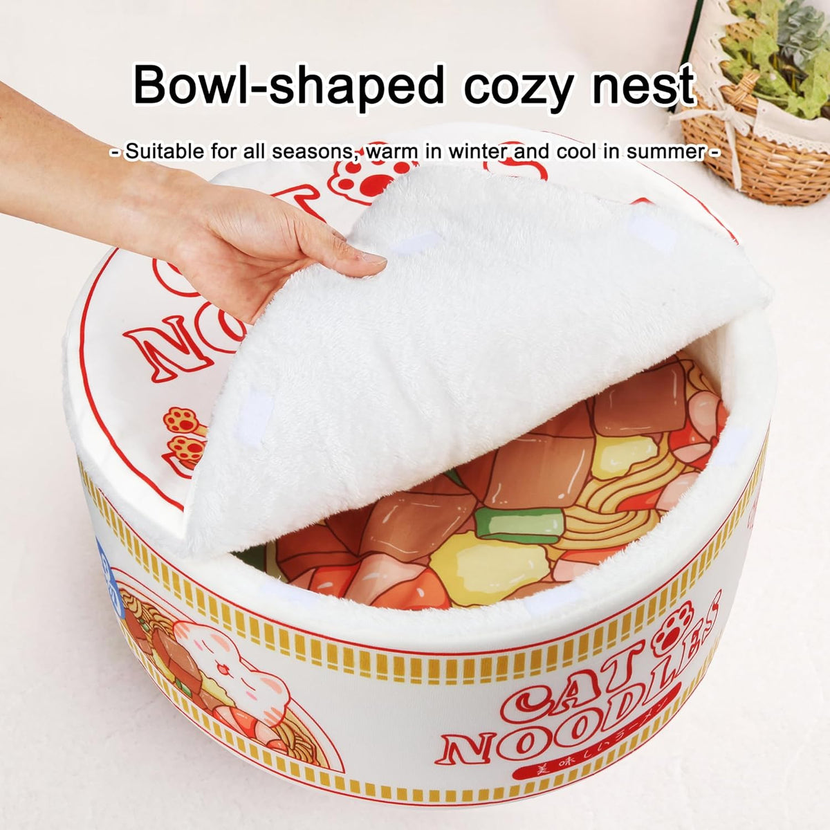 寵幸 Ramen Noodle Cat Bed, Soft Warm Washable for Cats Dogs