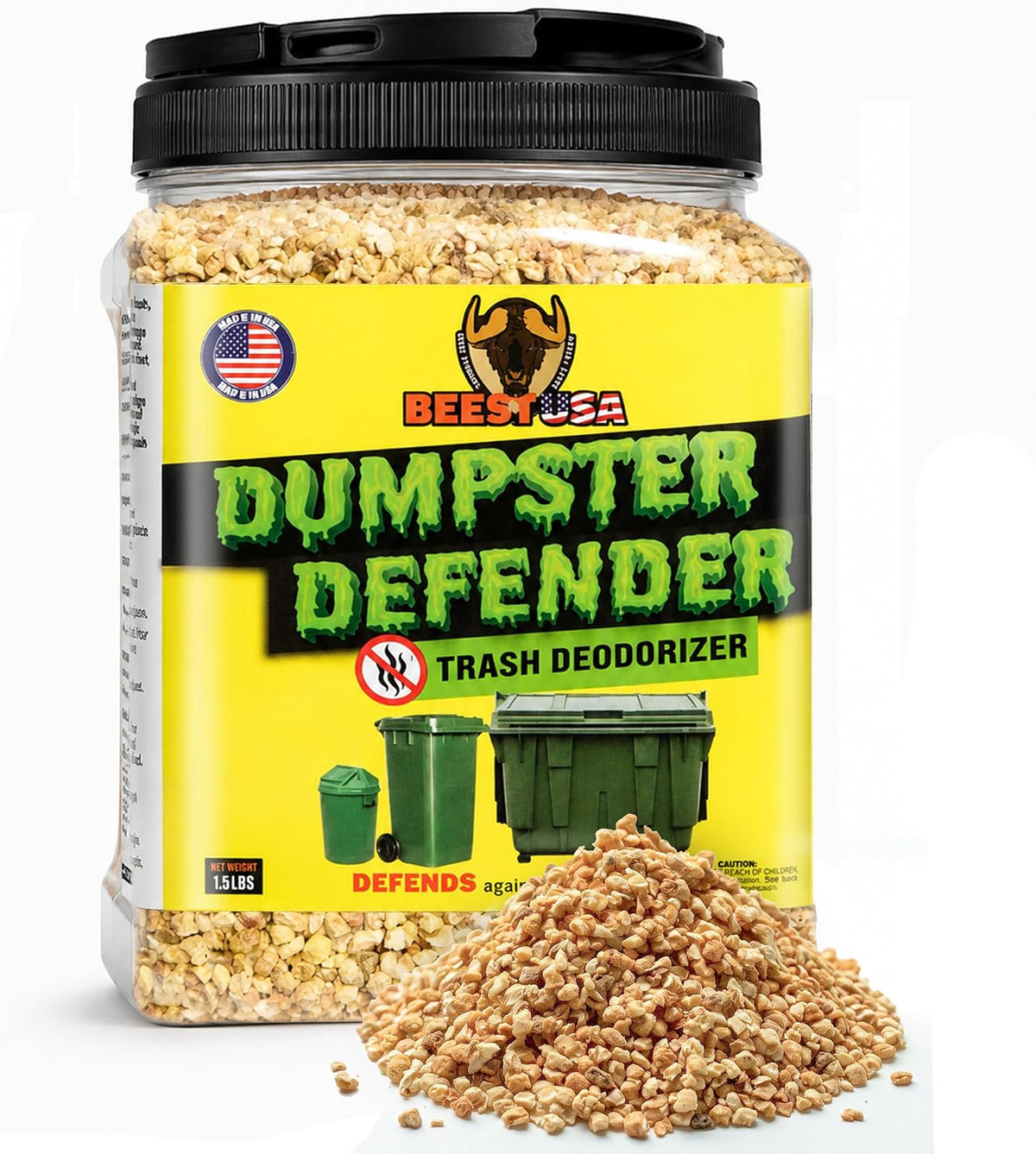 BEEST Dumpster Defender - 1.5Lbs Outdoor Trash Can Deodorizer & Liquid Waste Absorber (Made in USA) Biodegradable Trash Can Odor Eliminator - Powerful Garbage Deodorizer for Always-Fresh Bins - 7 Cups