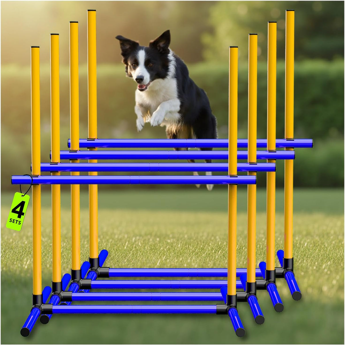 Dog Agility Hurdle, 4 Jump Bar Sets Indoor Outdoor Backyard Train