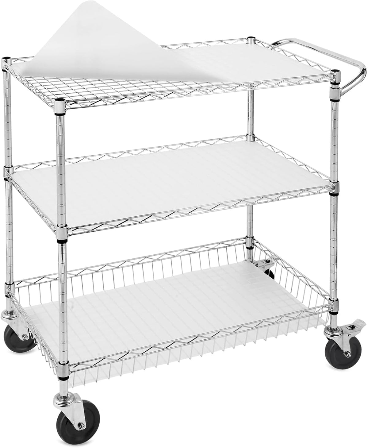 3-Tier Rolling Cart, Utility Metal Wire Cart, 30" D X 18" W X 35" H