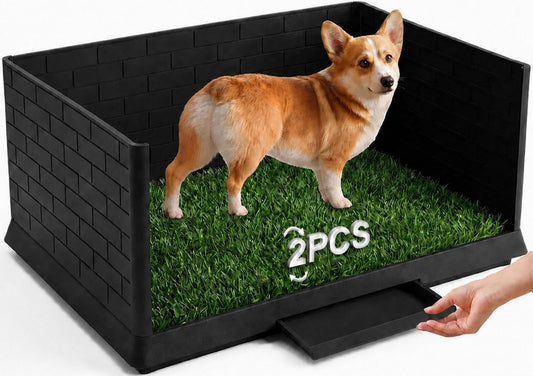 Dog Grass Pad with Tray, 3 High Walls Splashproof Dog Litter Box