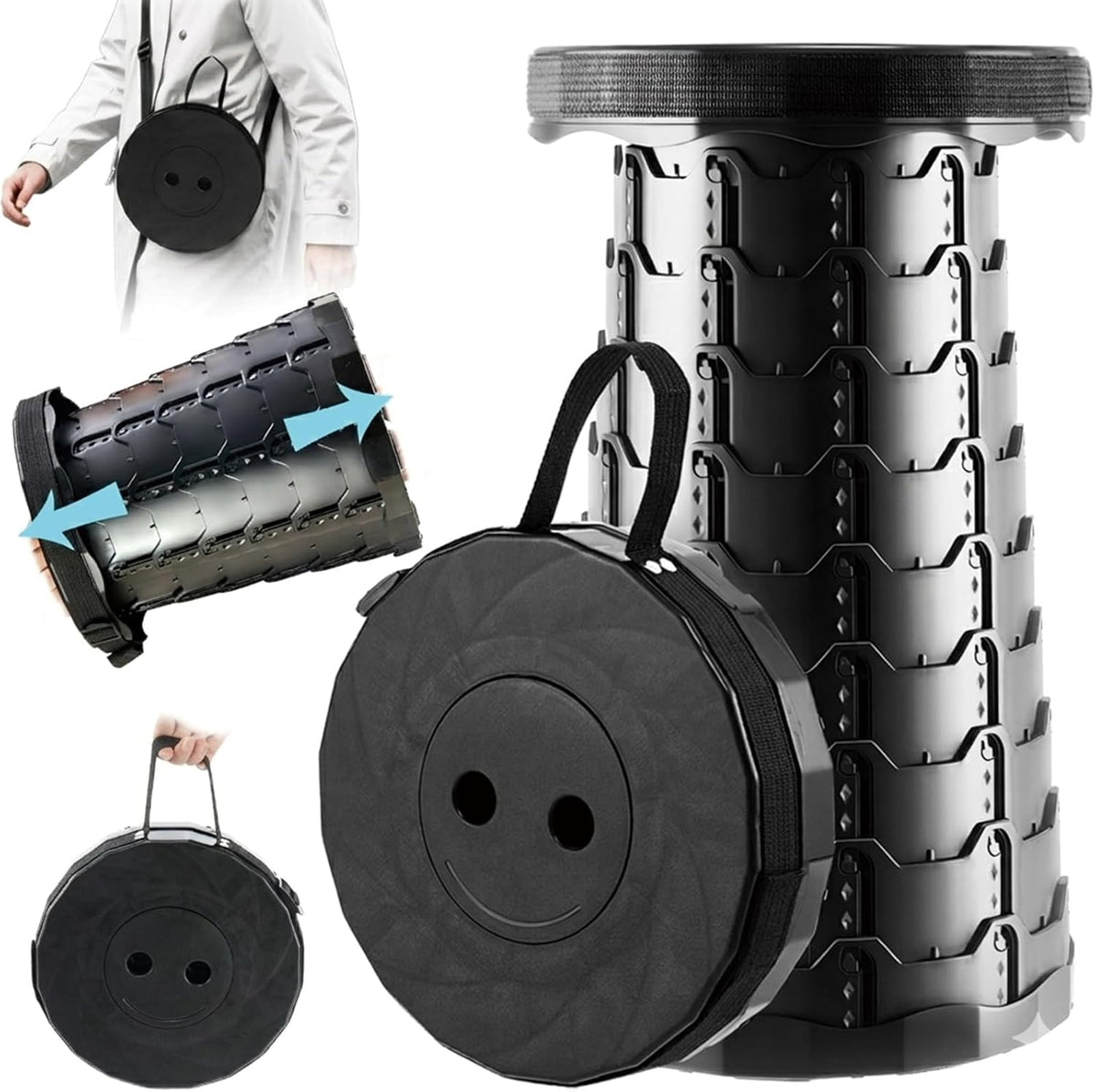 Doseno Collapsible Stool, Foldable Portable Stool for Adults, Black, 1-Pack