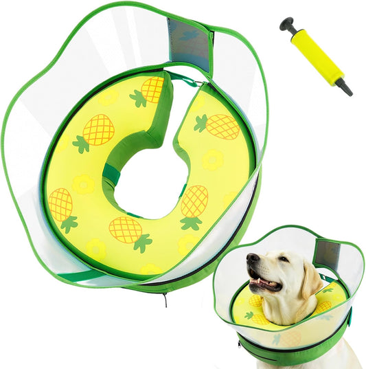 EMUST Inflatable Dog Cone Collar to Stop Licking after Surgery, Soft Dog Cone Alternative, Pet Donut Collar for Medium/Large Dogs, Elizabethan Collar for Dogs(Yellow Pineapple, Xx-Large)