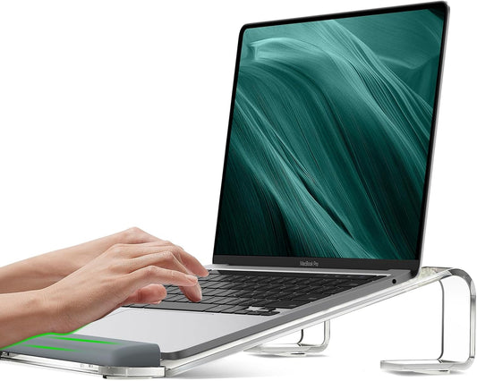 Clear Acrylic Laptop Stand for Desk, Laptop Riser with Wrist Rest