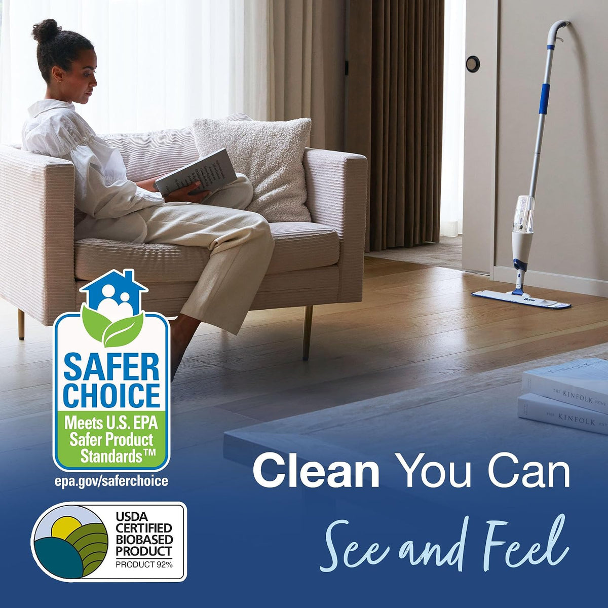 Bona Spray Mop Air - Includes Multi-Surface Floor Cleaner Concentrate and Microfiber Pad - Lemon Mint Scent - Lightweight & Compact Mop