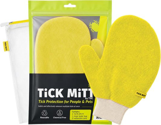 Tick Mitt Yellow Tick Removal Glove for Humans & Pets - Safely Remove Ticks Effortlessly, Chemical-Free, Durable, Portable Tick Management Tool for Outdoor Adventures & Everyday Use