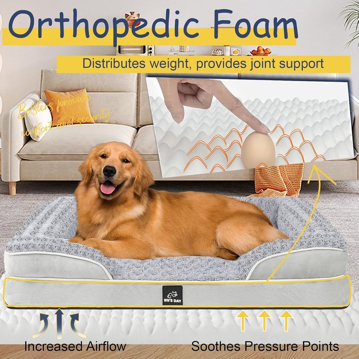 Orthopedic Dog Beds Medium Large Sized Dog, Dog Sofa Bed, Pet Beds(Grey, L)