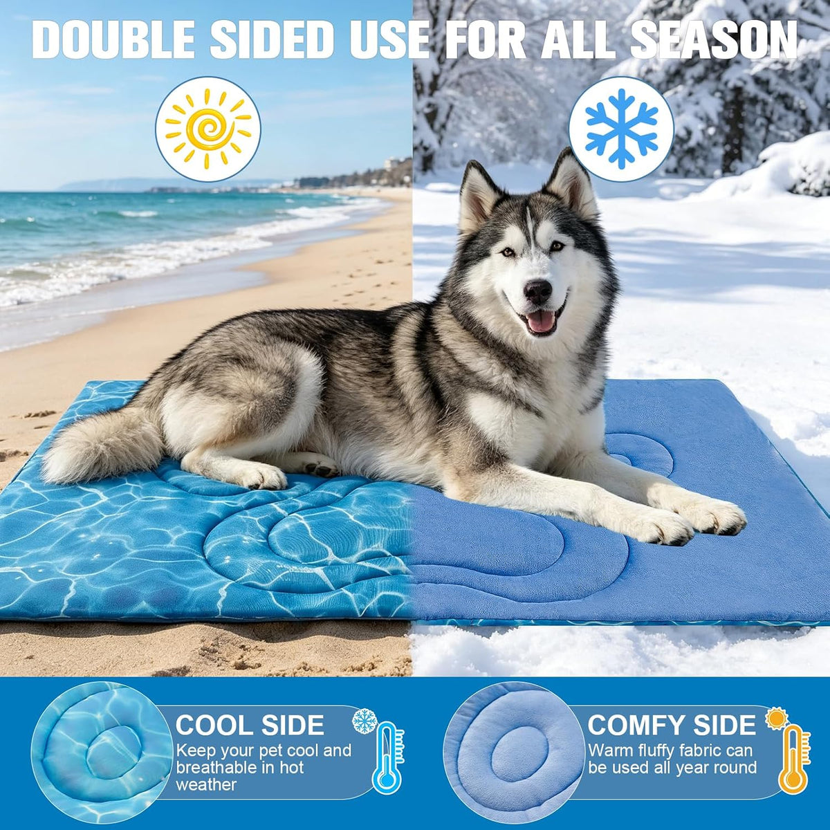 EXPAWLORER Dog Cooling Mat, Double-Sided Foldable Dog Bed for Dogs Cats Large Kitten, Pet Self Cooling Kennel for Summer, Blue Pad Coolings Dog Blanket for Crate Car Both Indoorand Outdoor Washable