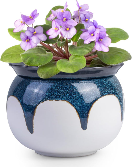 BUYMAX African Violet Pots, 6 Inch Ceramic Easy Self Watering Plant Pot for Busy Plant Lovers, Automatically Absorb Appropriate Amount of Water, Flower Pot Indoor-Plants Not Included(Blue)