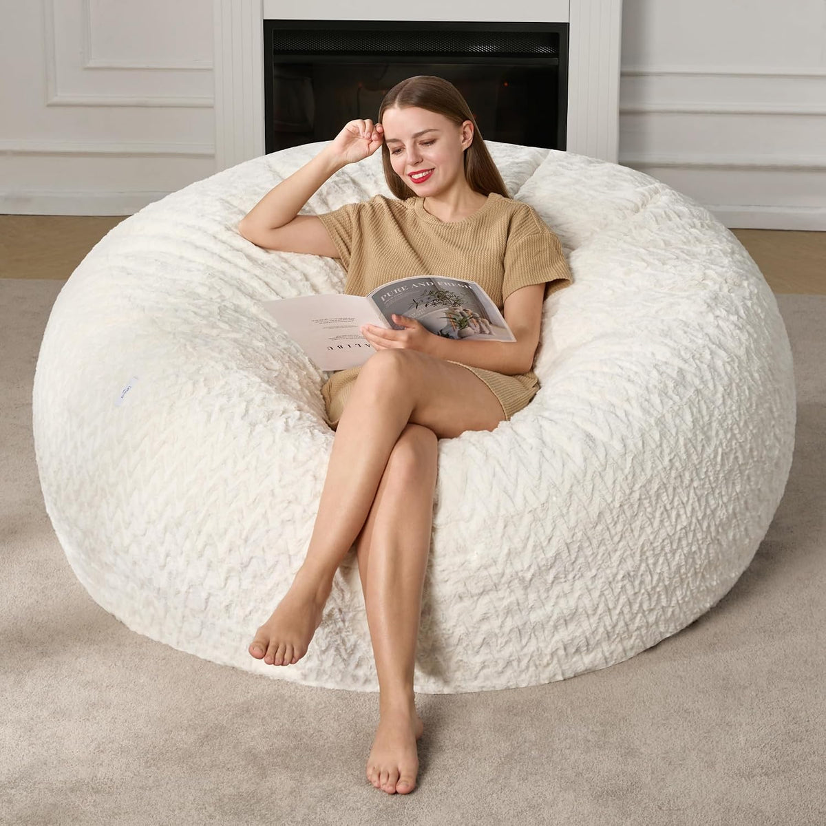 Hobestluk Bean Bag Chair Large Washable Soft Living Room Adult 5Ft White