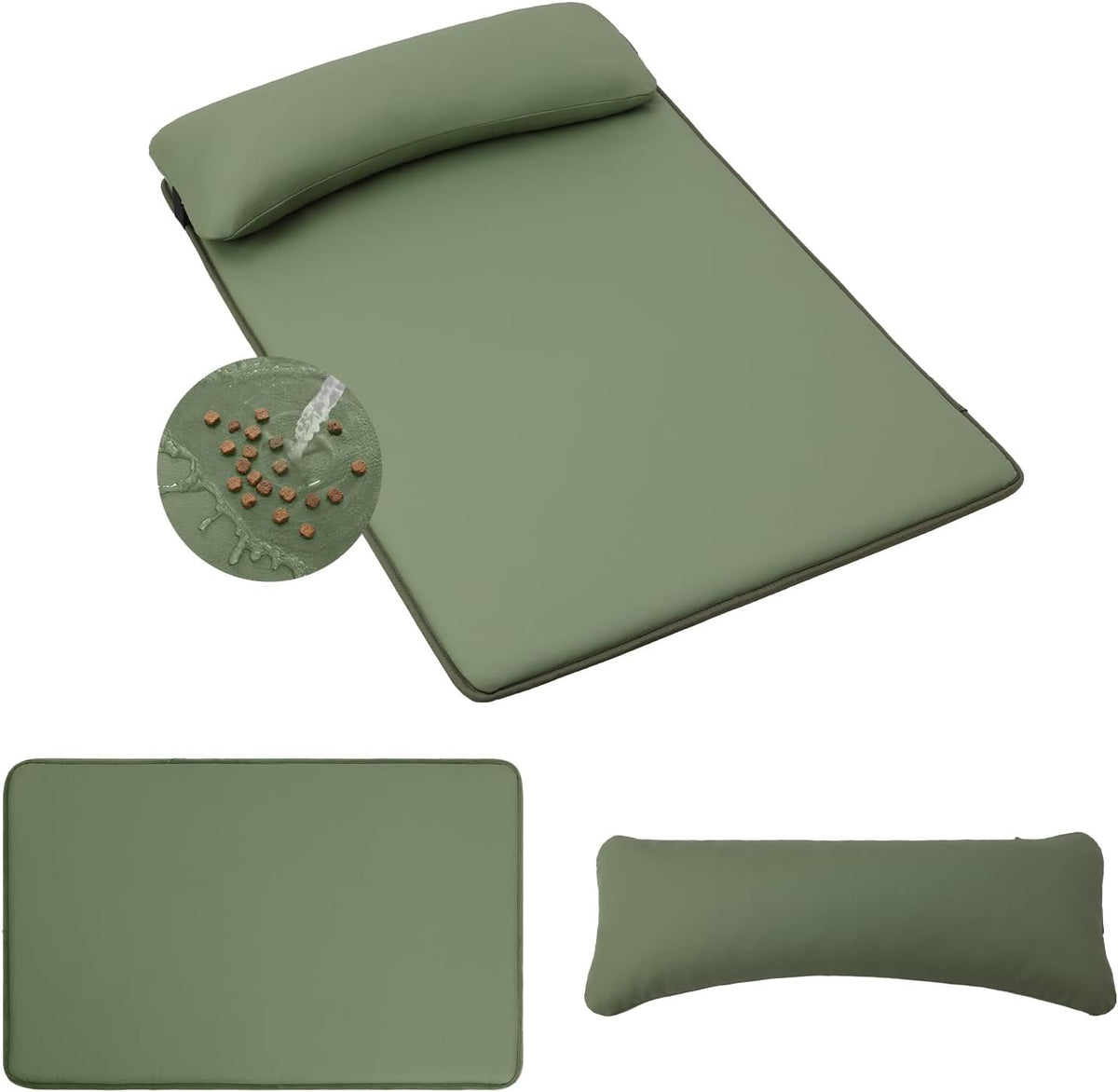 Waterproof Dog Crate Pad with Pillow, Large Dog Bed for Crate Kennel, Green