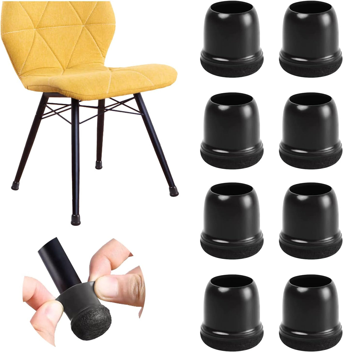 20PCS Black Extra Small Felt Chair Leg Floor Protectors, Fit 0.55"-0.75"