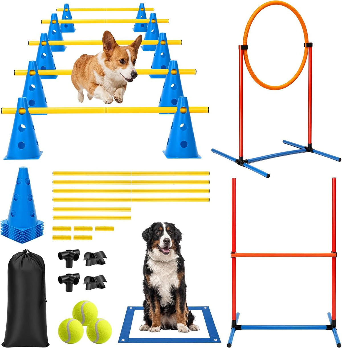 Junkin 27 Pcs Dog Agility Course Equipment Set, Blue