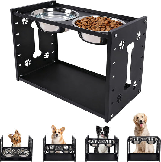 FORUP All-Metal Elevated Dog Bowls, Heavy Duty Cold-Rolled Steel Frame, 6-Height Adjustable Raised Feeder Stand with 2 Stainless Steel Bowls, Anti-Slip Rubber Feet for All Breeds (2.5"-12.2")