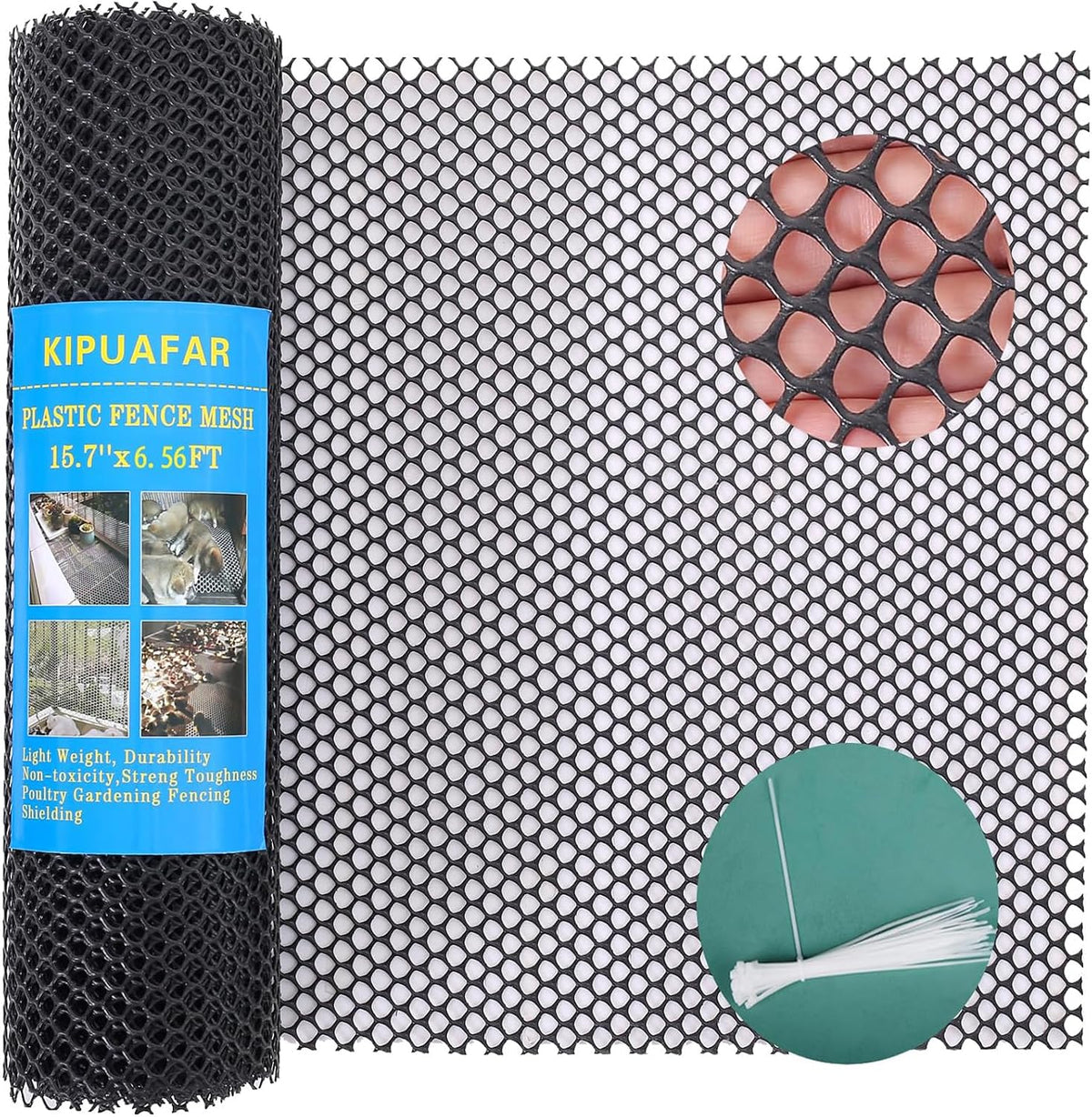 Pet Proof Barrier Net, Black Plastic Chicken Wire Mesh Fencing 15.7IN X 6.56FT, Balcony Cat Safety Net & Garden Snake Barrier, Heavy Duty Protection for Chicken Coops, Rabbit Hutches, Dog Kennels