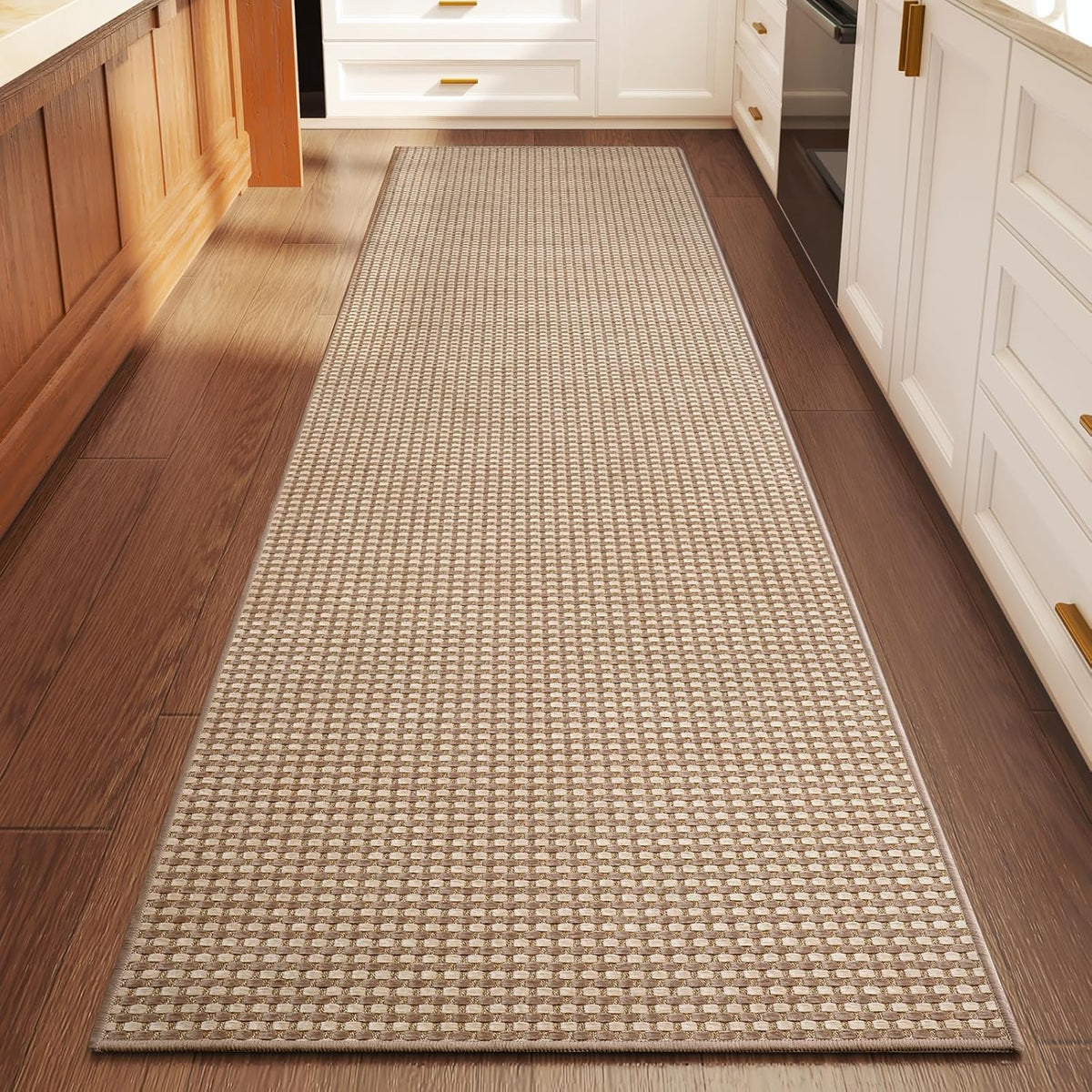 YDKGL 2X6 Ft Low Pile Kitchen Runner Mat, Non Slip Washable, Brown