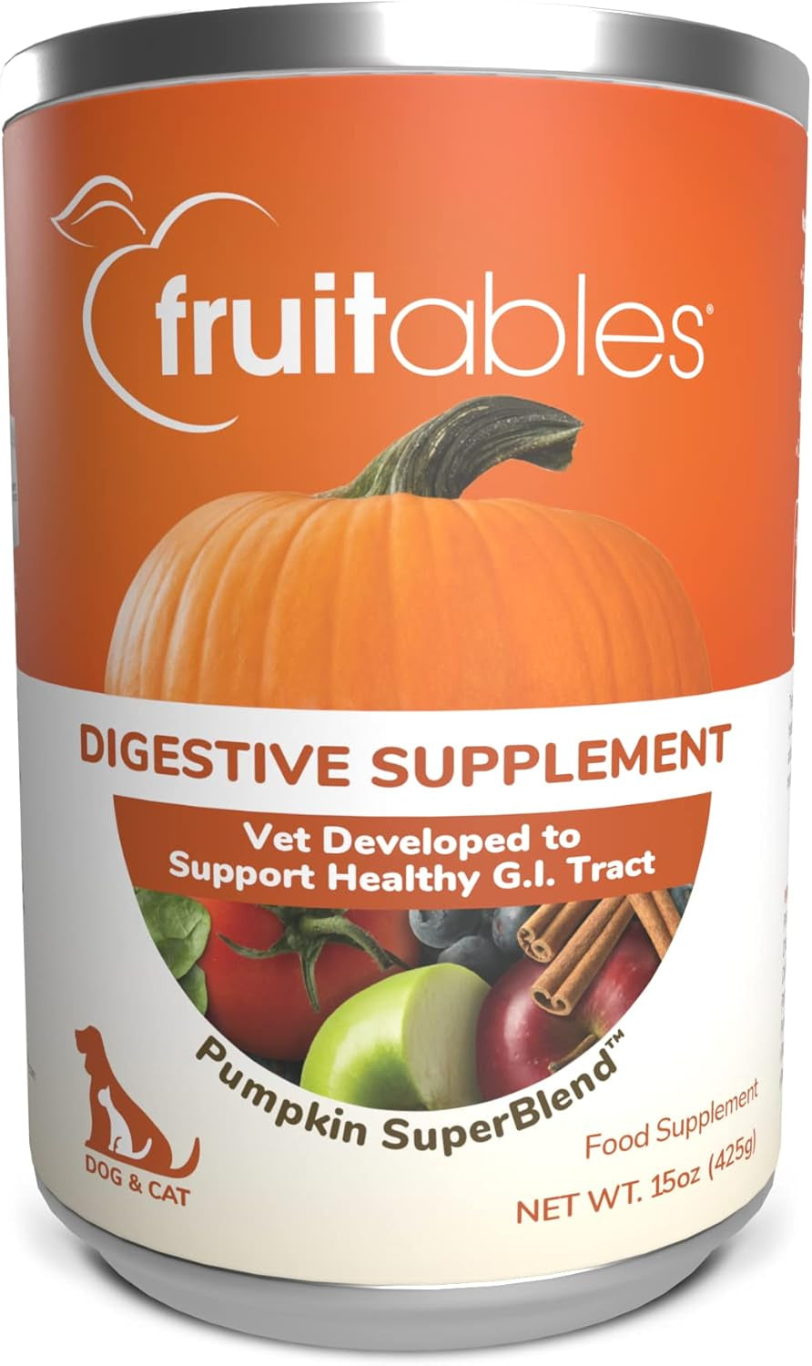 Fruitables Pumpkin Digestive Supplement, Made with Pumpkins for Dogs, Healthy Fiber Supplement for Pet Nutrition, Packed with Superfoods, 15 Oz