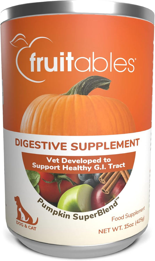 Fruitables Pumpkin Digestive Supplement, Made with Pumpkins for Dogs, Healthy Fiber Supplement for Pet Nutrition, Packed with Superfoods, 15 Oz