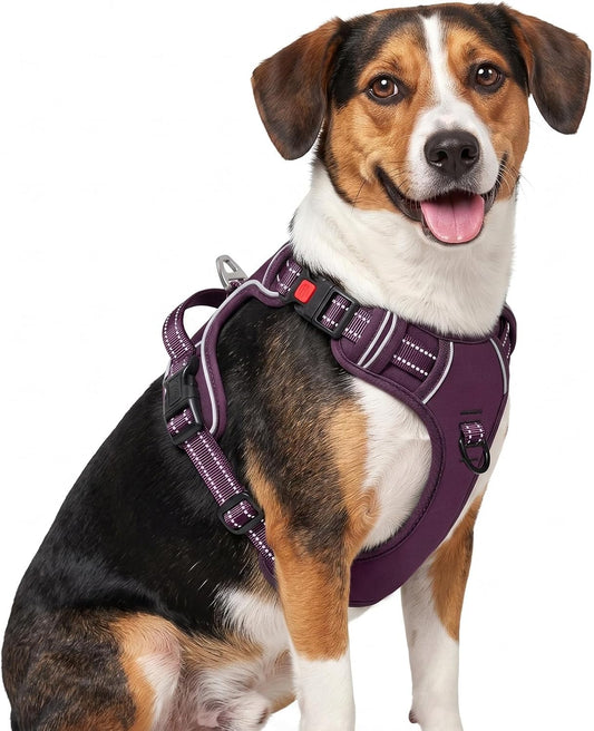 HEELE Dog Harness, No Pull Front Clip Medium Vest, Neck Release Purple, M