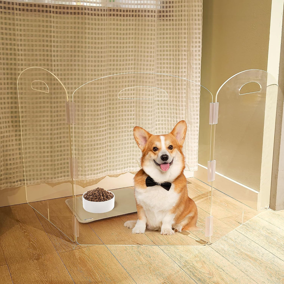Clear Acrylic Dog Gate, 3-Panel Freestanding Pet Fence for Doorways