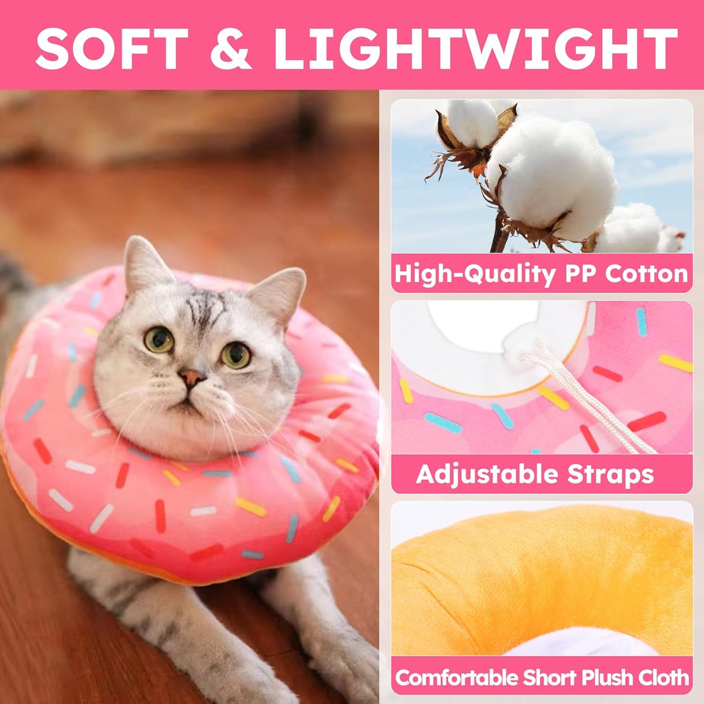 Hpetppy Cat Cone Collar Soft, Cat Recovery Collar for Wound Healing Cute Donut Adjustable Kitten Cones to Stop Licking Comfortable Lightweight Neck Elizabethan Collars for Kittens after Surgery