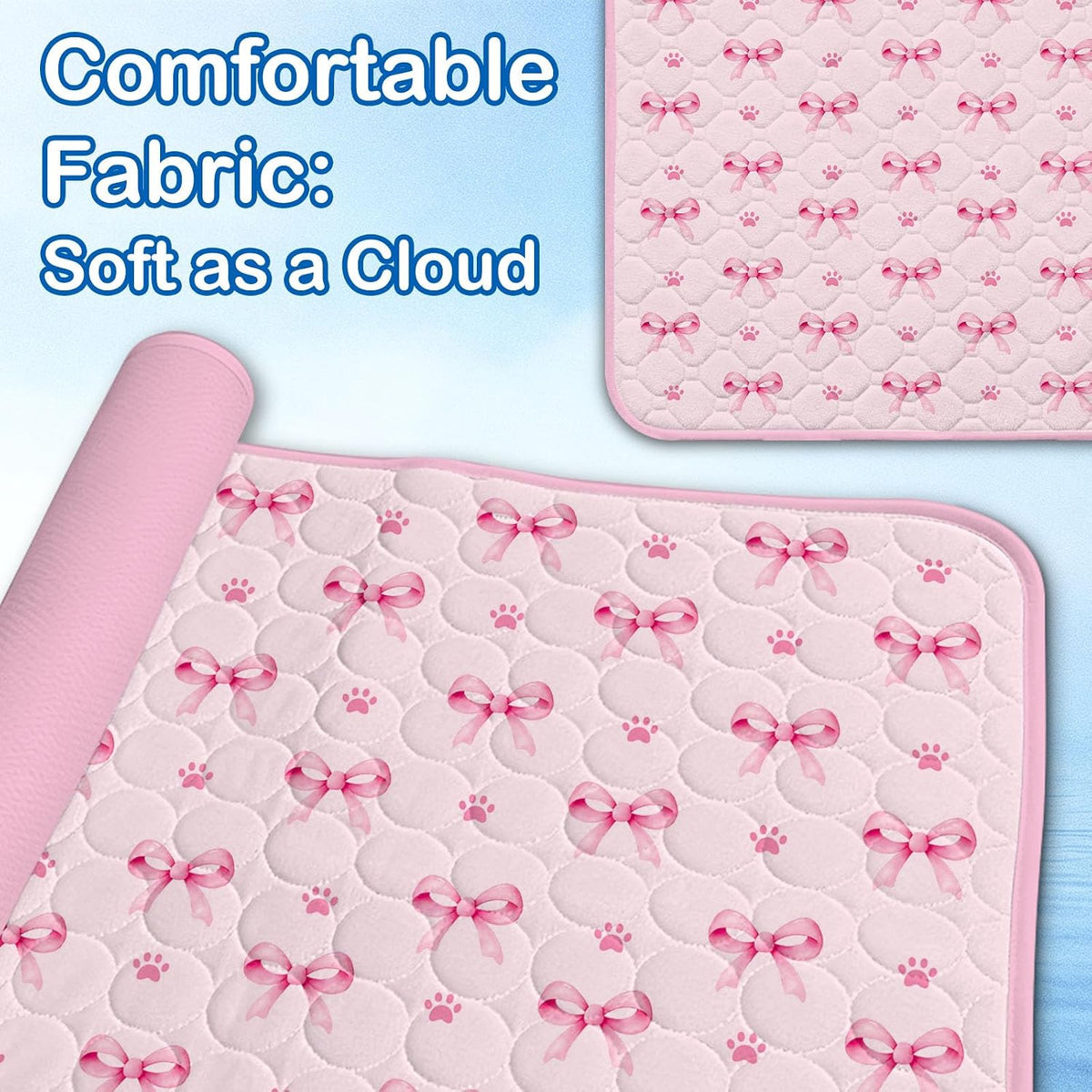 Pink Bow Cooling Mat 30 * 40 Inch, Large Self-Cooling Mat for Dogs & Cats, Summer Pet Mat with Arctic Pattern, Portable Polyester Gifts for Hot Weather