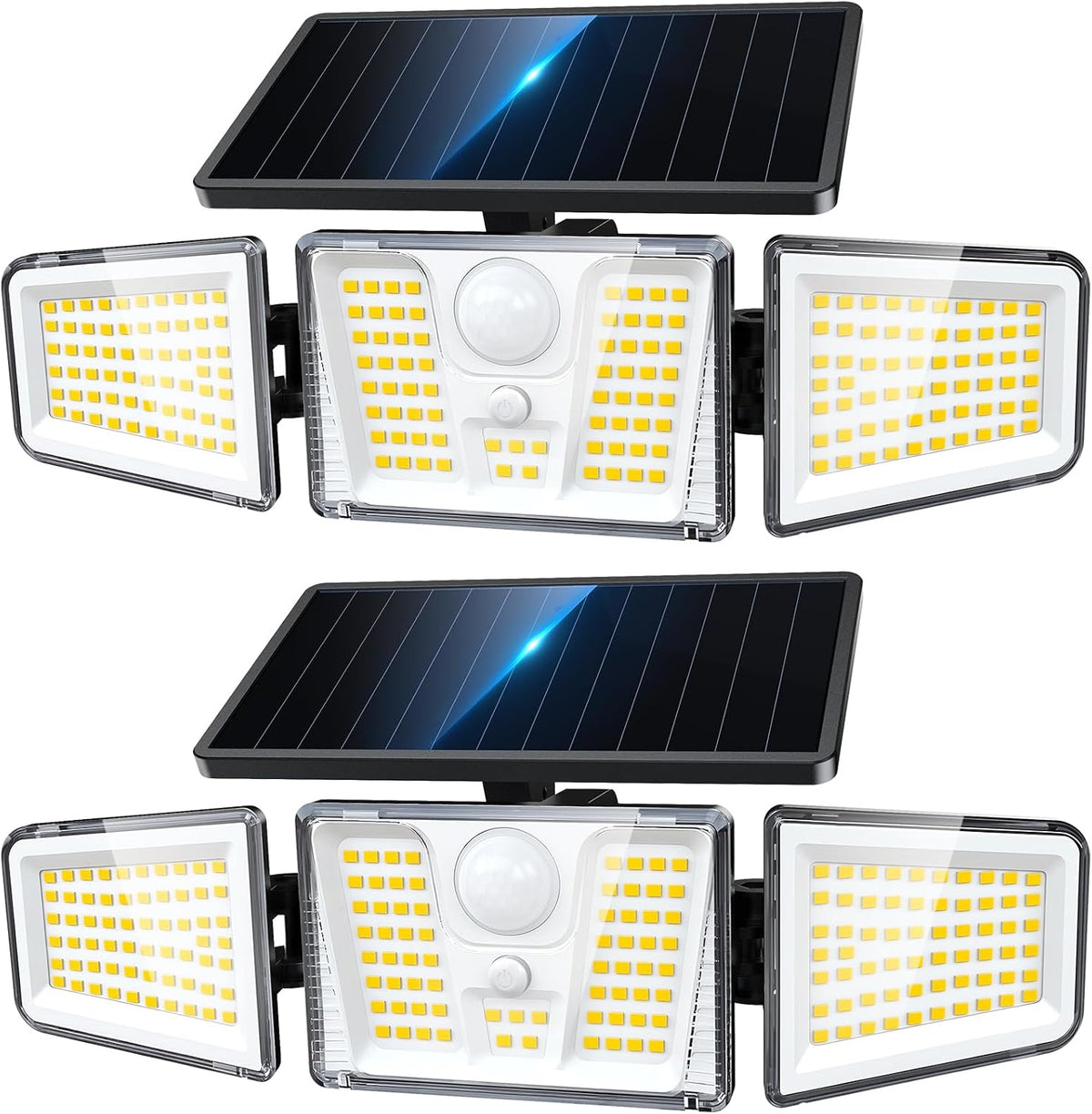KOOPER Solar Flood Lights, 210 LED Motion Sensor Outdoor Lights, Solar Motion Lights Outdoor Waterproof, 3 Heads 300° Wide Angle Outdoor Security Lights for Yard Patio Garage Entryways, 2 Pack, Black