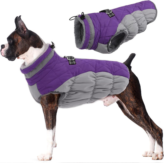 Warm Dog Coats for Large Dogs, Waterproof Dog Jacket with Harness