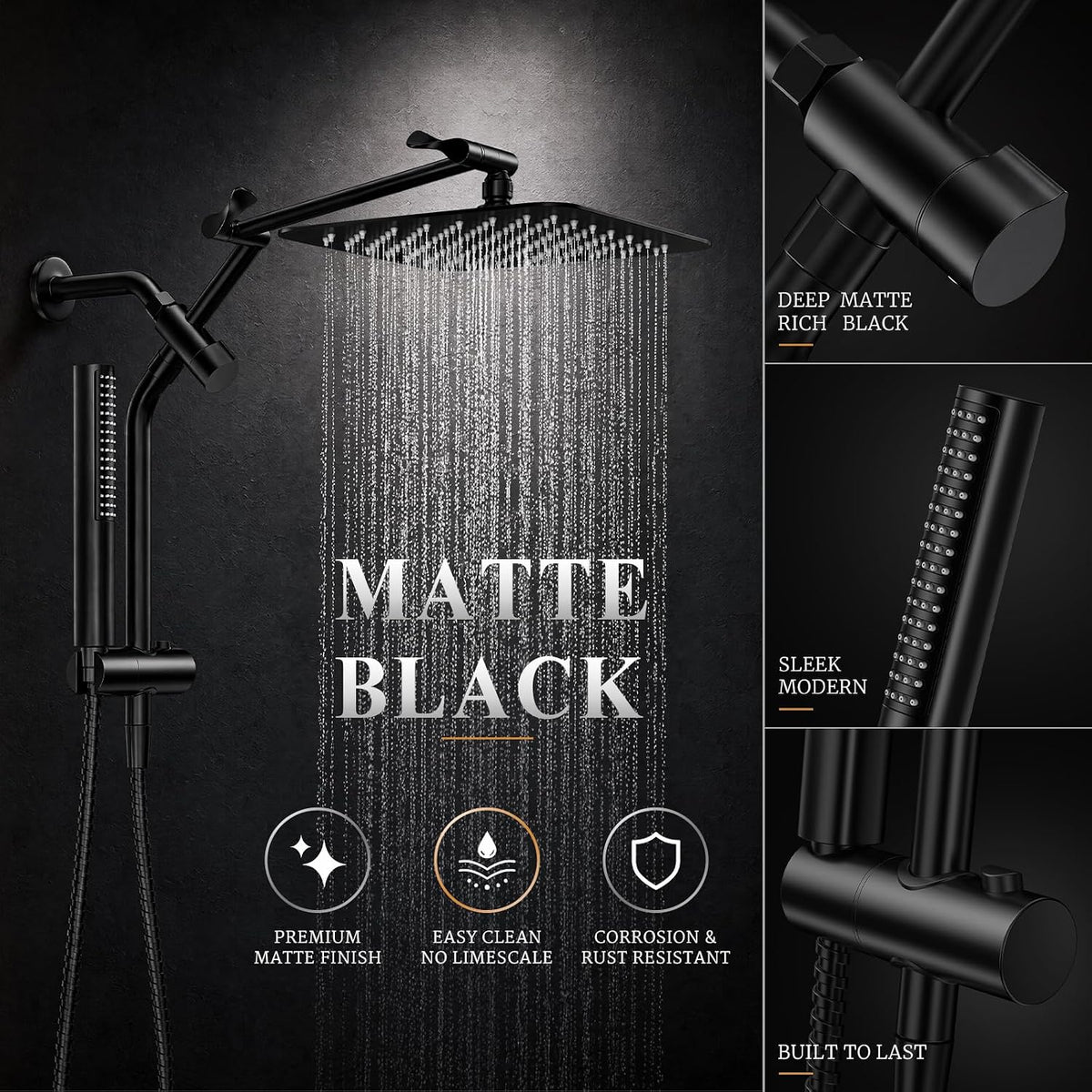Veken All Metal 10" Luxurious Rain Shower Head with Handheld Spray,Square