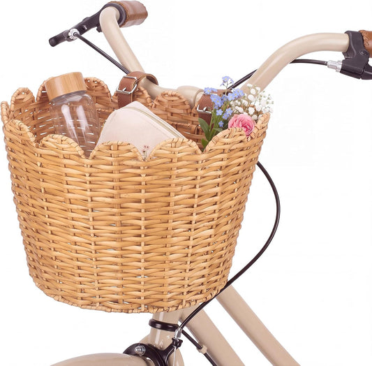 Woanger Wicker Bike Basket Front Handlebar for Women Adult