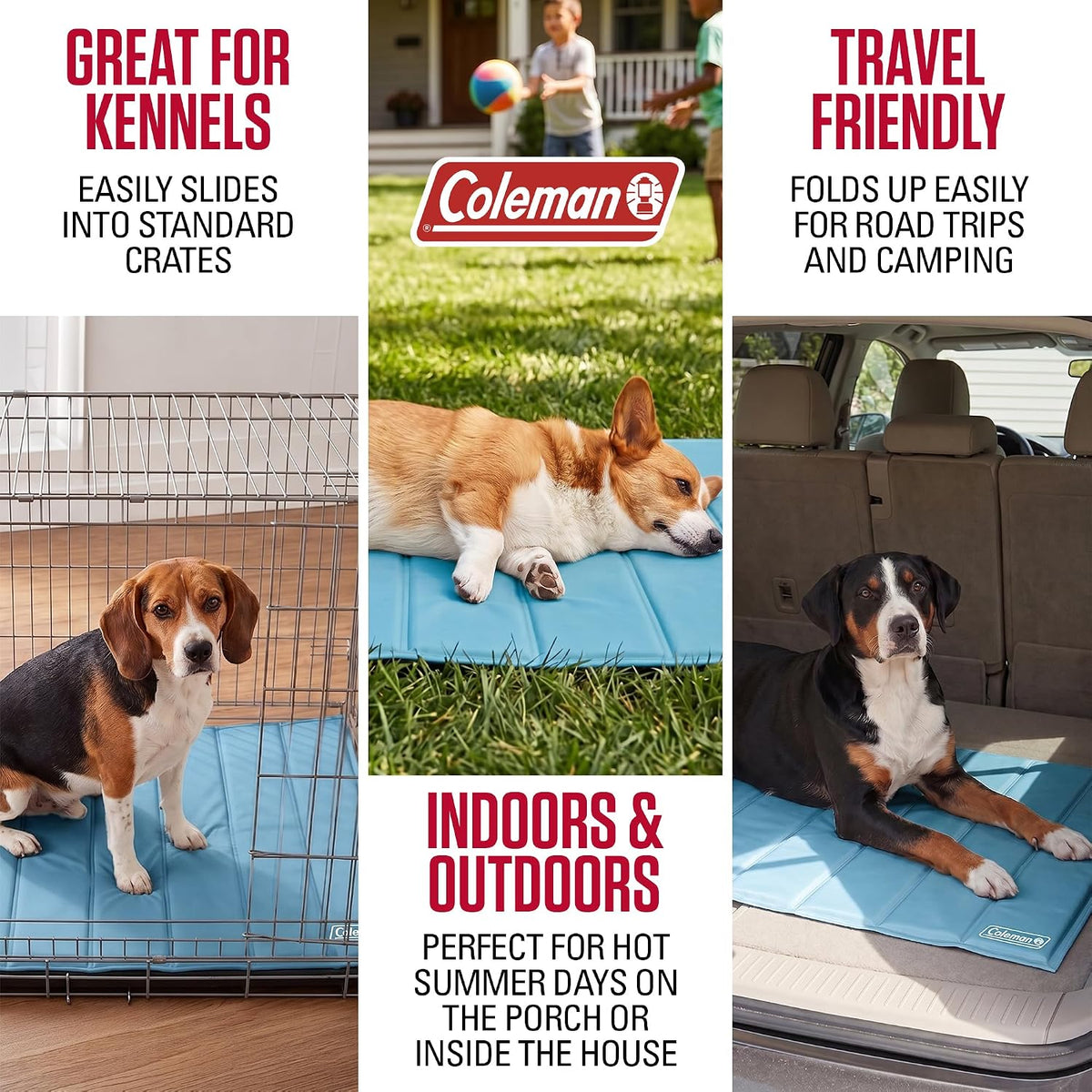 Coleman Self Cooling Pet Mat 24 X 30 Inches, Cooling Pad for Dogs & Cats, Pressure Activated Gel Mat, No Refrigeration Needed, Dog Cooling Bed for Crate, Kennel, Floor & Travel (Blue, 24X30)