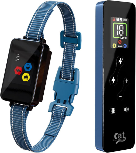 Cat Training Collar Cat Bark Collar with Remote Electric Cats Shock Collar 3300FT IP67 Waterproof 3 Training Modes Beep Vibration Shock Mode Top Meowing Effective for Bad Behavior Sea Blue